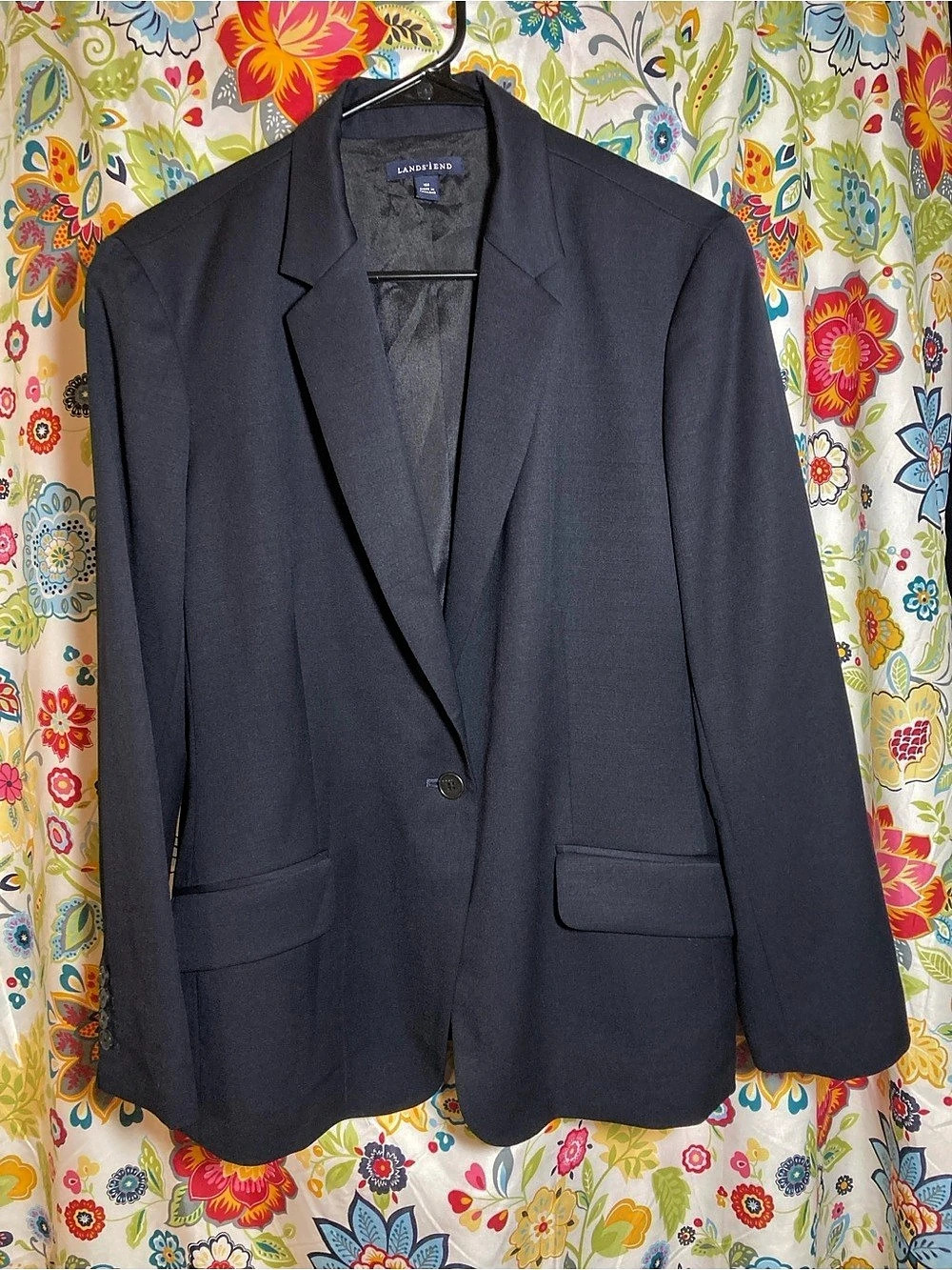 Vintage Lands' End Wool Blend Notch Lapel Blazer in Blue Size 16P
